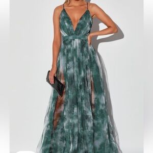 Lulus emerald green tie dye backless maxi dress